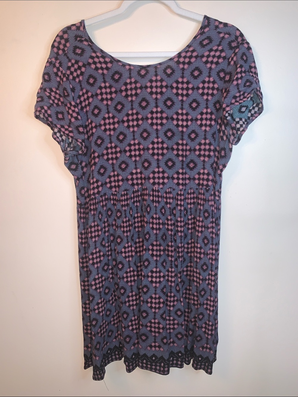 UO Pins & Needles Short Sleeve Mini Dress Purple Pink Print L